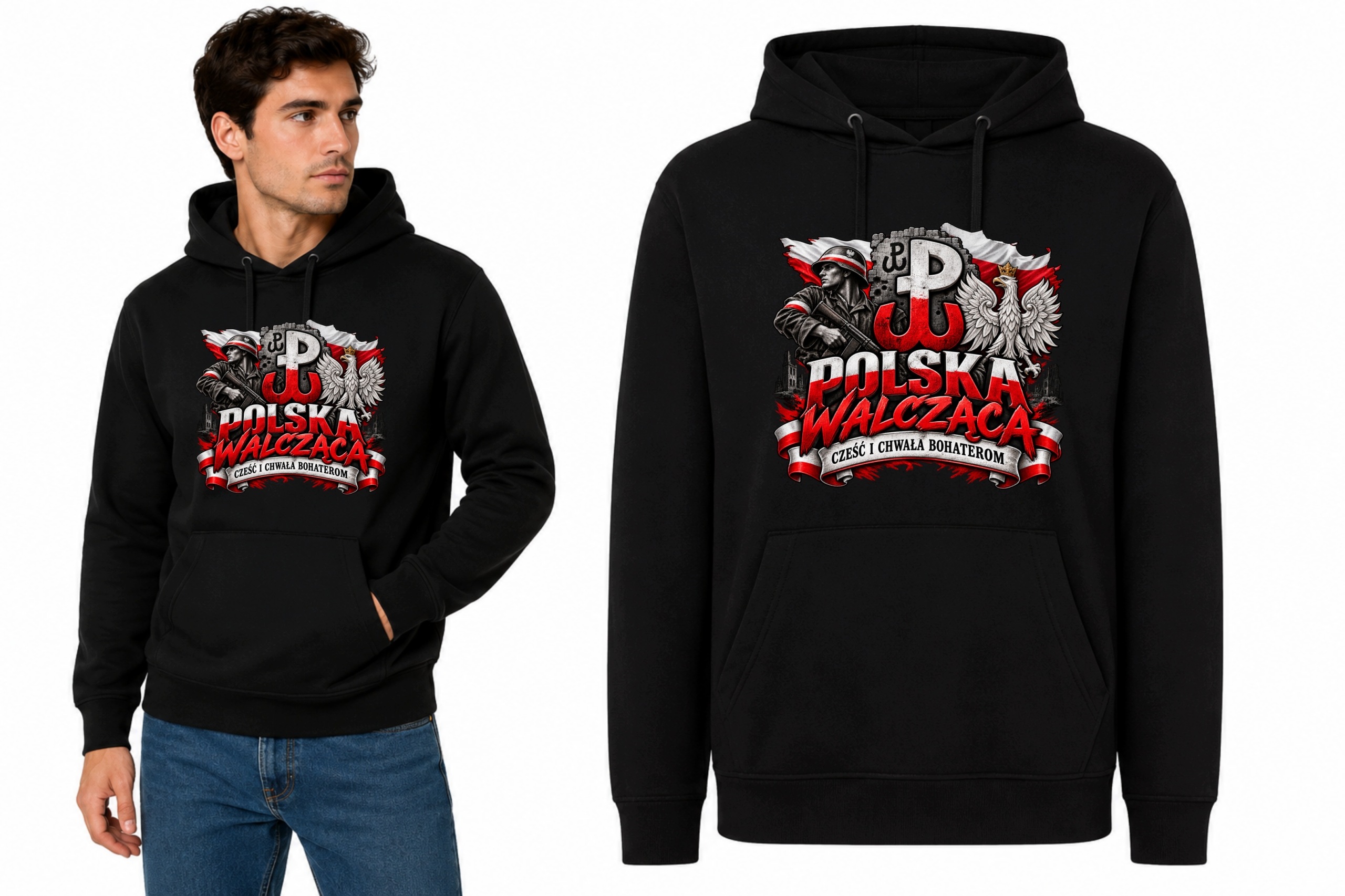 Mikina s kapucí Patriotická Polská bojující ahoj a sláva hrdinům XL