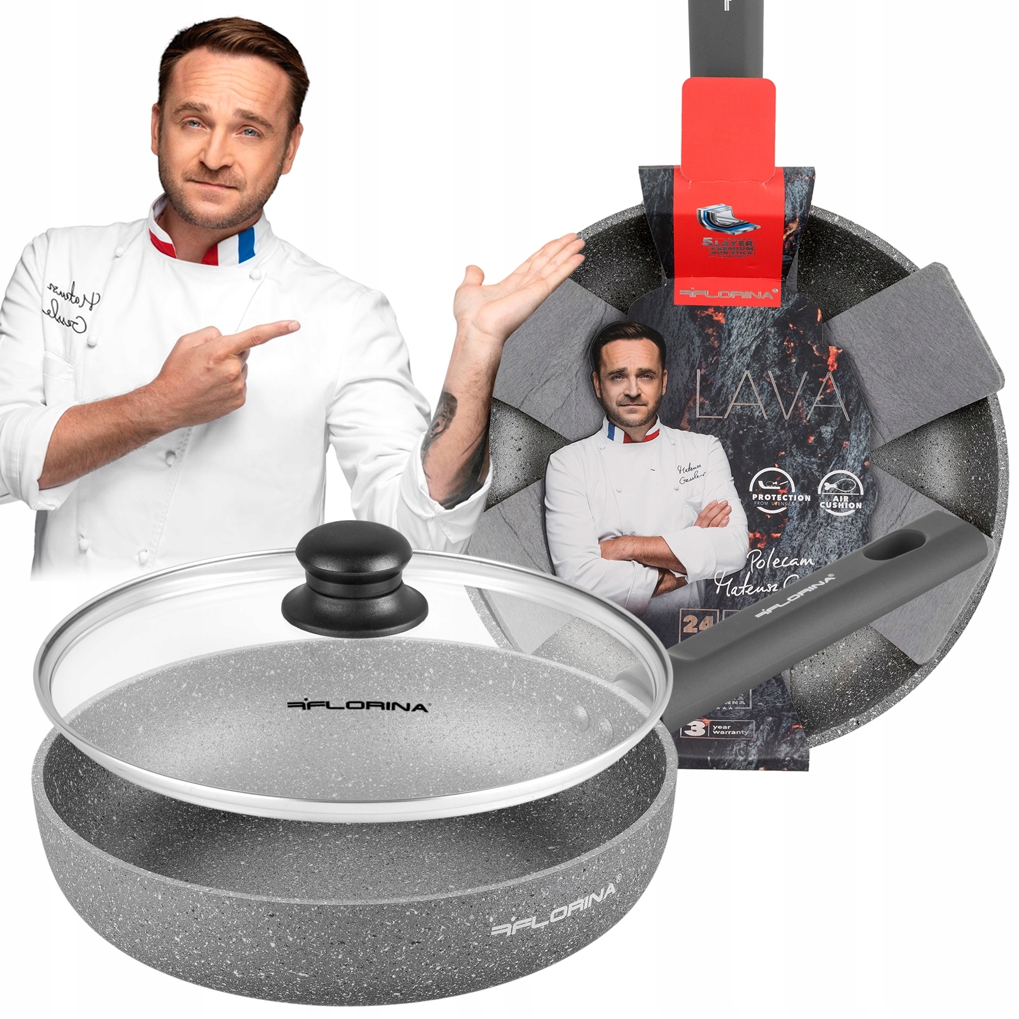 Patelnia Tradycyjna Z Pokrywą Aluminiowa Głęboka Non-Stick 24cm Indukcja