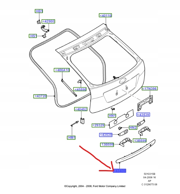 4M51-A43400-CFXWAA - Крышка багажника Ford FOCUS Mk2 HATCHBACK