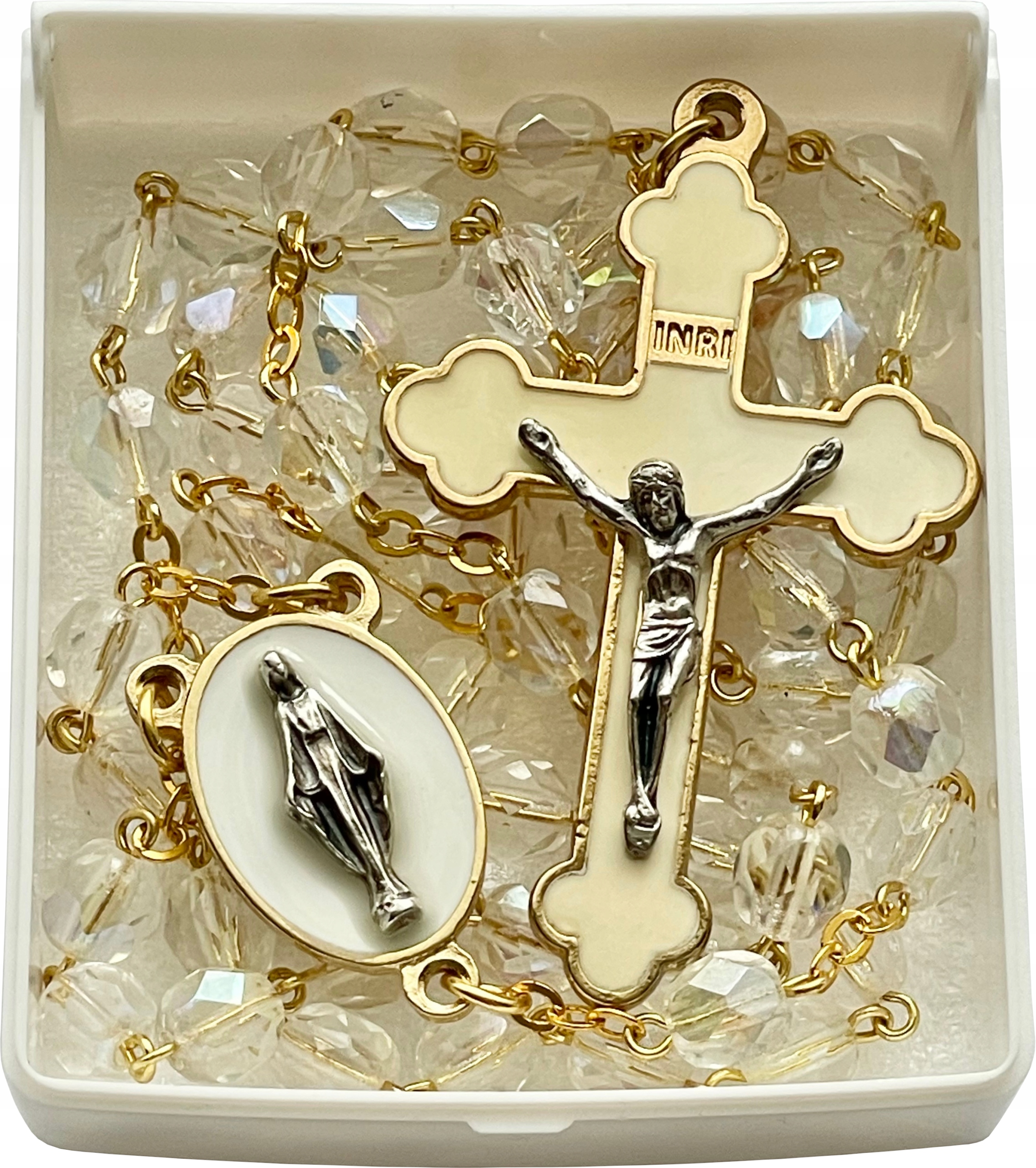 Růženec Křišťálový Průhledný Zlatý Jablonex Nejsvětější Marie Panna