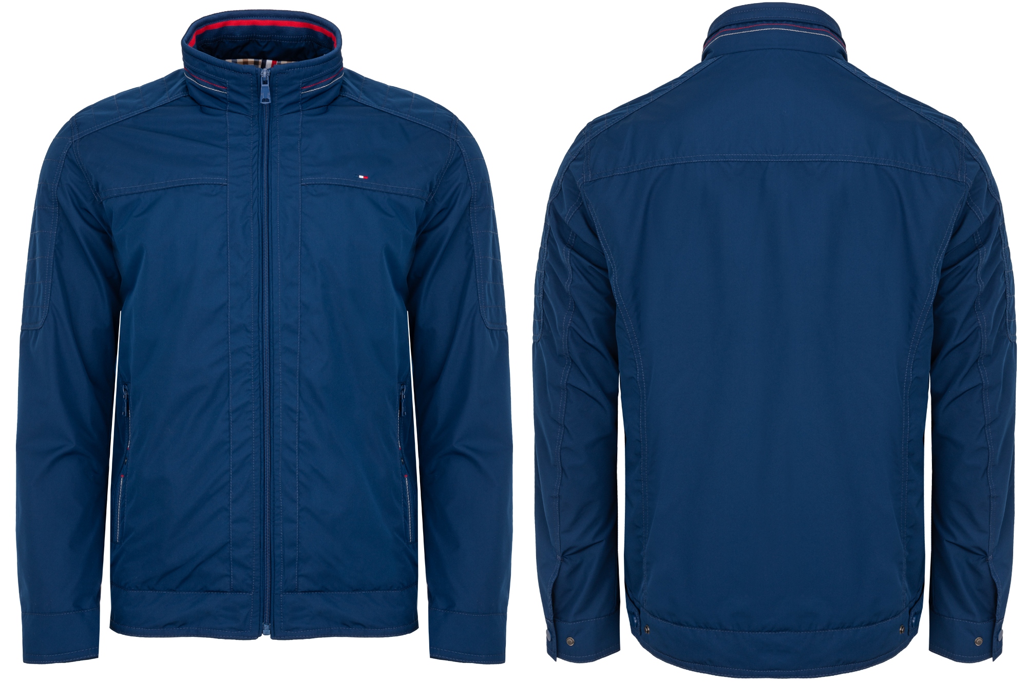 Pánská Bunda Modrá Přechodná Stojáček Kapsy Klasická Větrovka: XL