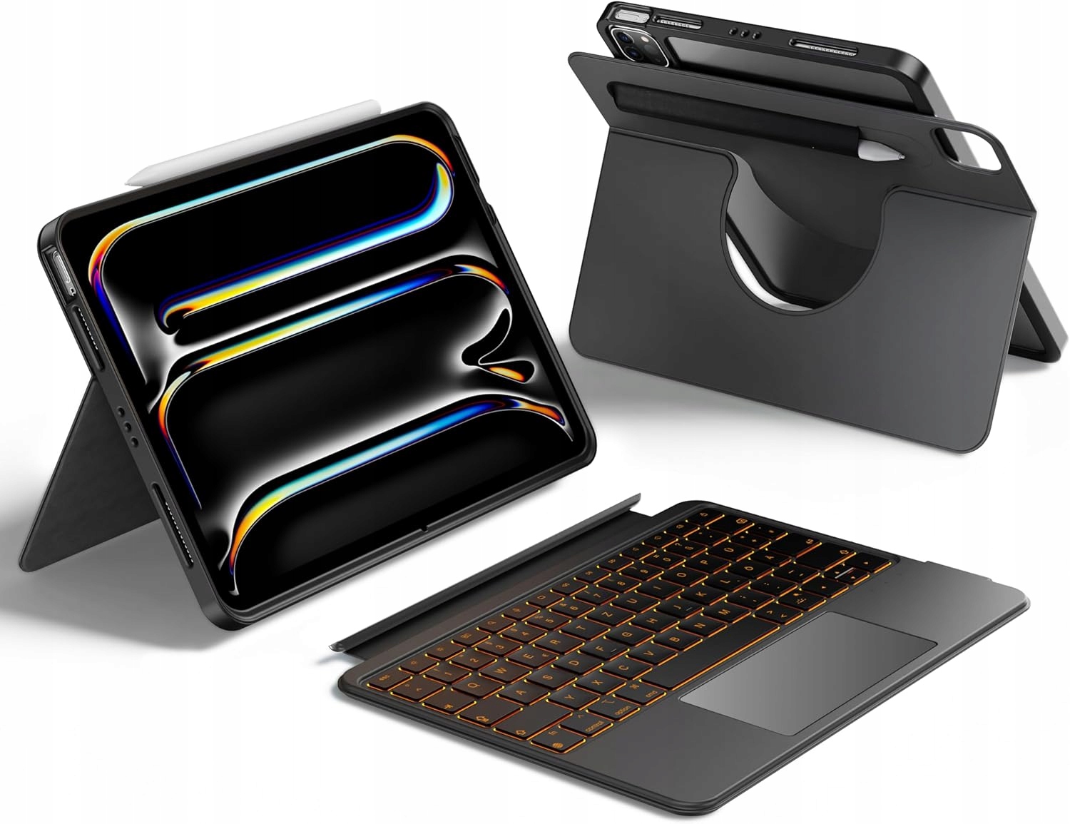 Klávesnica pre iPad Pro 11 M4 2024, magnetické otočné puzdro Qwerty, čierna