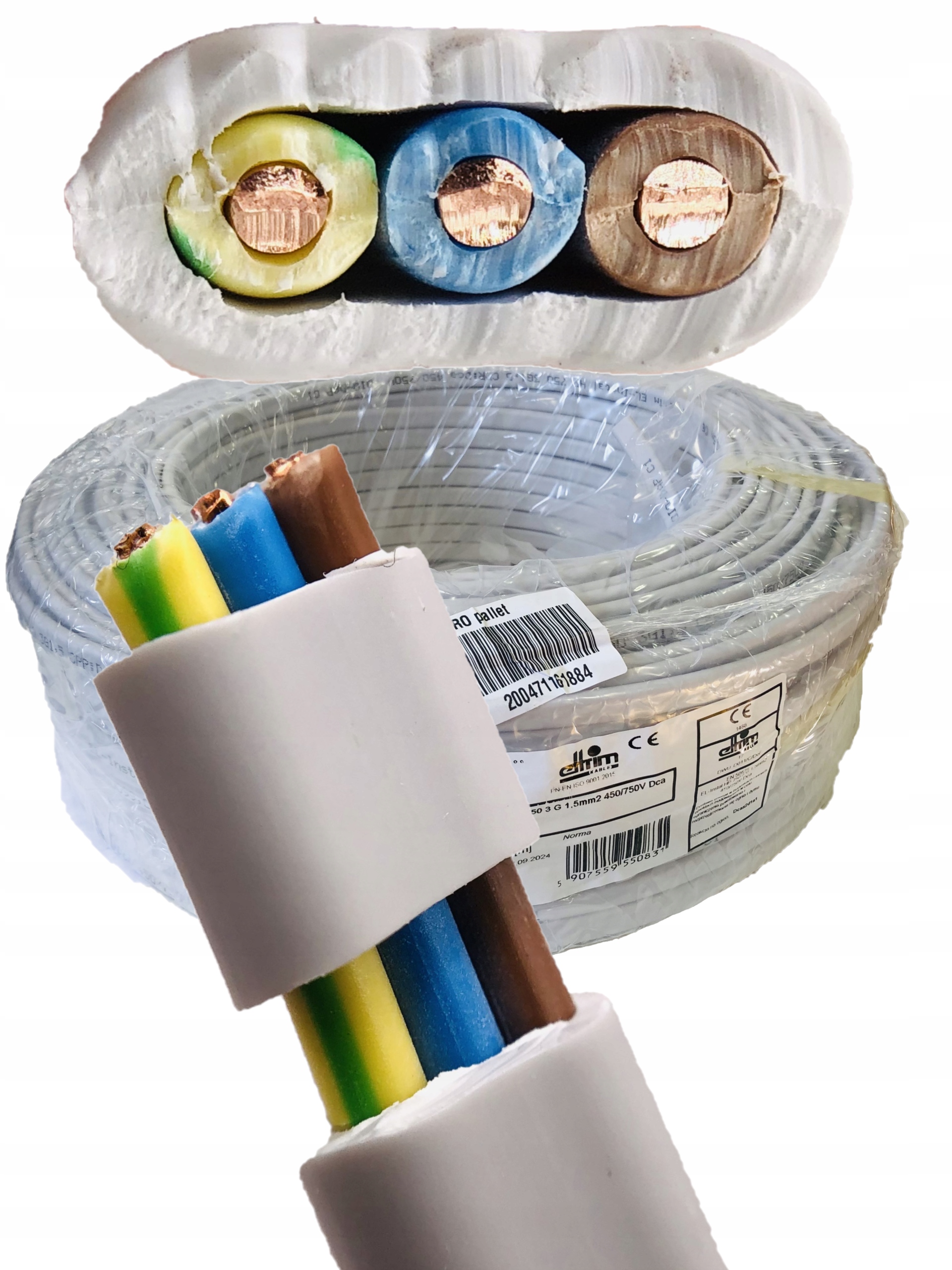 Kábel YDYp 3x1,5 El Instal NP750 3 x 1,5 mm sivý Dca kotúč 100 m