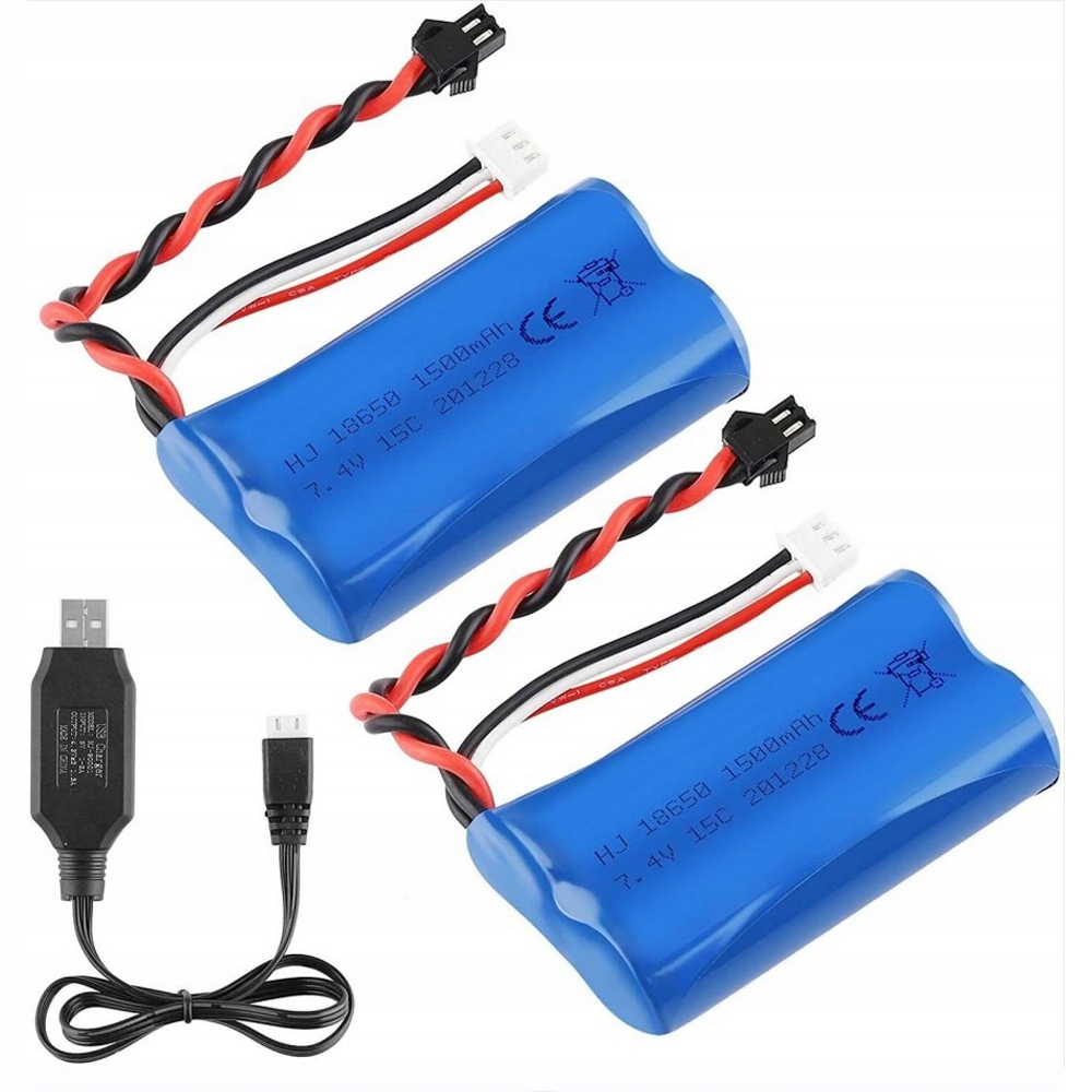 BATERIA 7.4V 1500mAh AKUMULATOR Li-Ion DO AUTA RC 2szt Z ŁADOWARKĄ USB