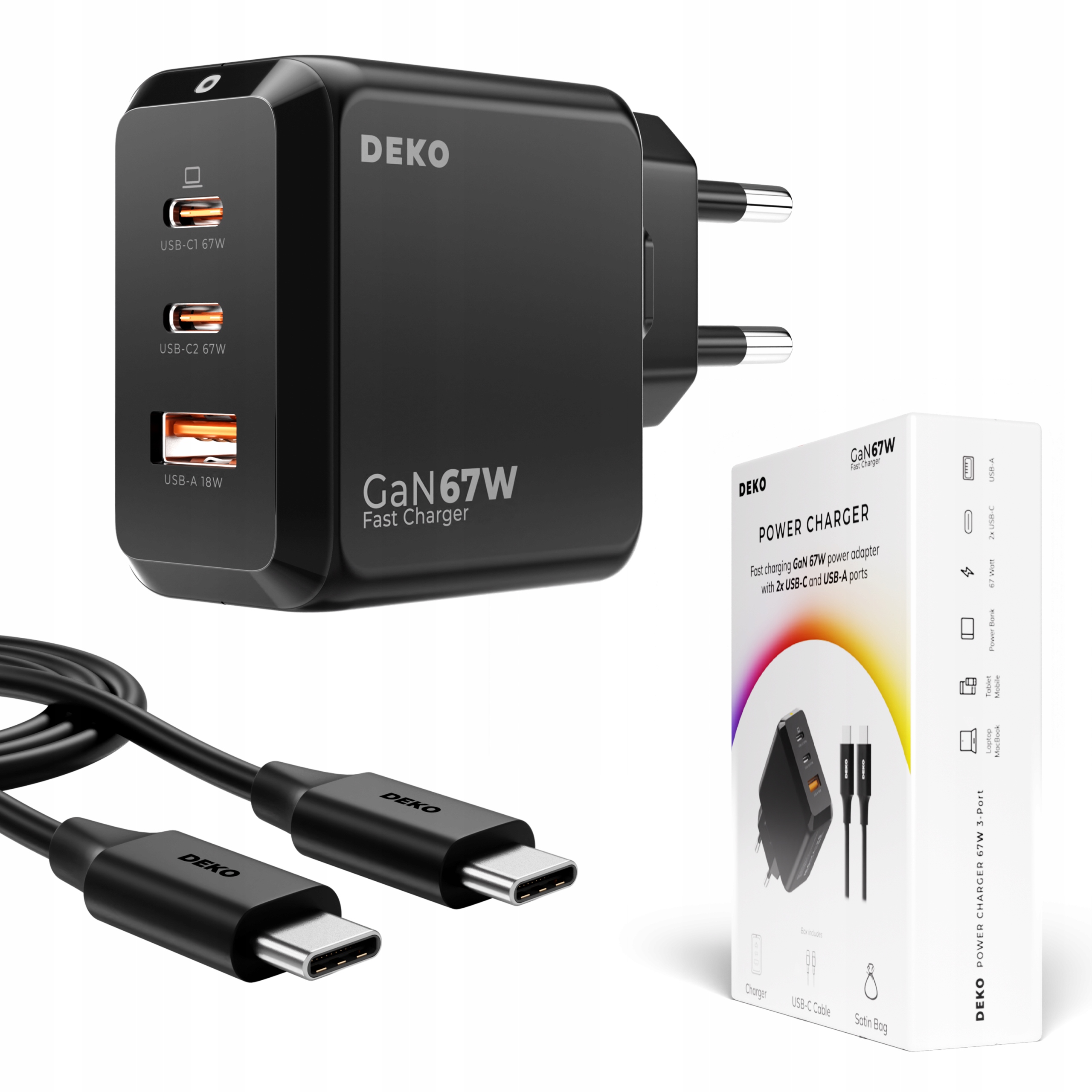 Rychlá Nabíječka Usb C Univerzální 3x Usb 67W 65W Typ C Kabel Usb C 100W