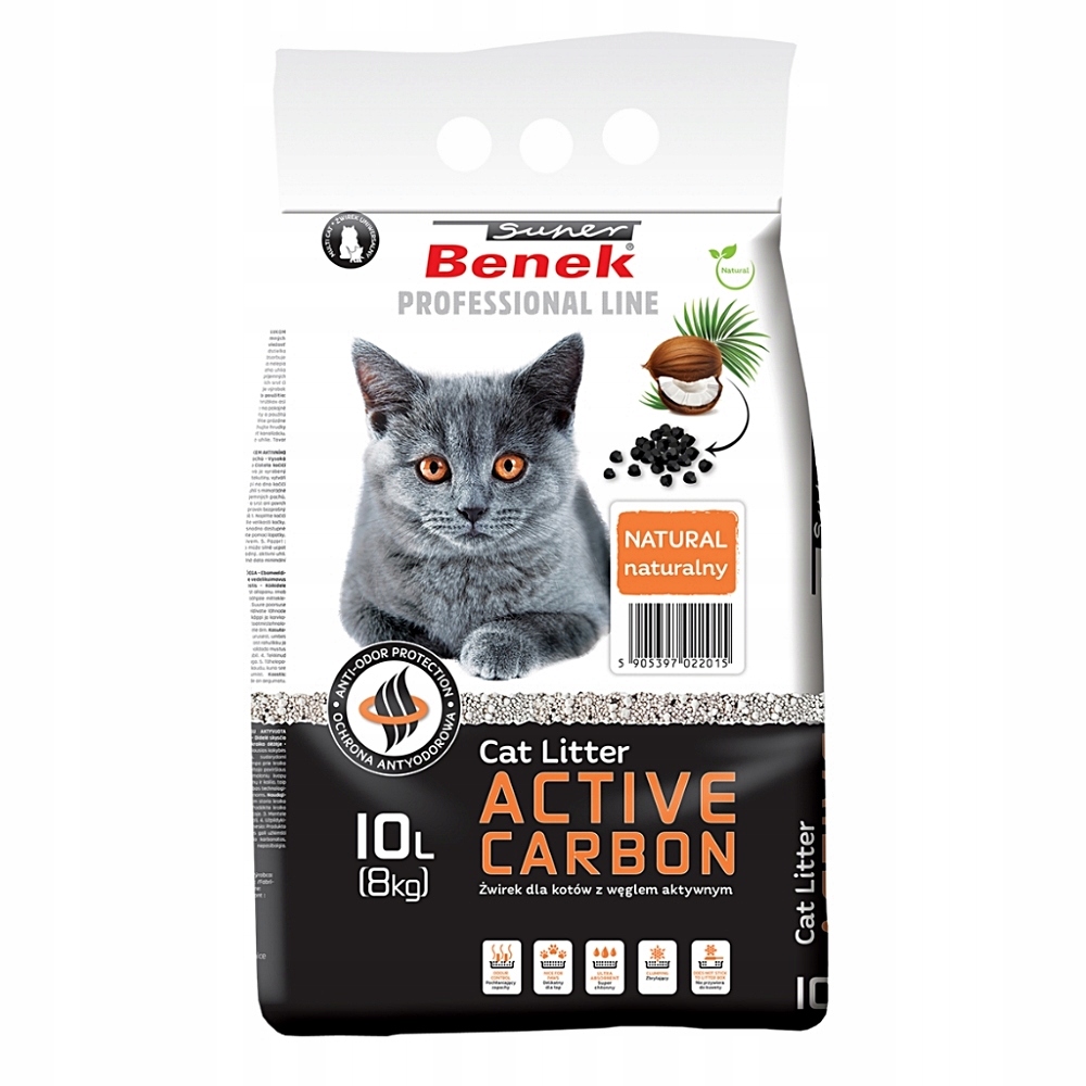 Benek Żwirek do kuwety dla kota z Aktywnym Węglem 20L antybakteryjny