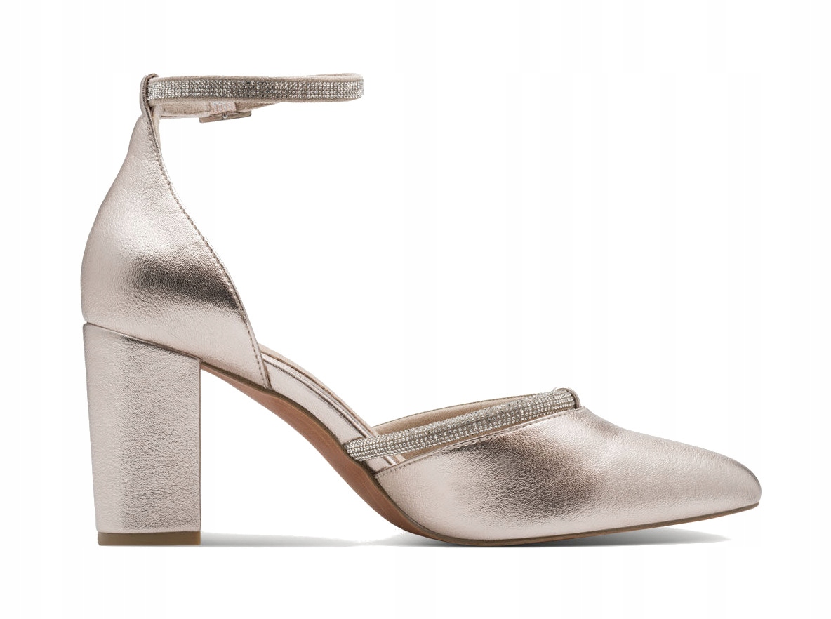 Metalické Kožené Lodičky Na Podpatku Z Kůže Marco Tozzi 37