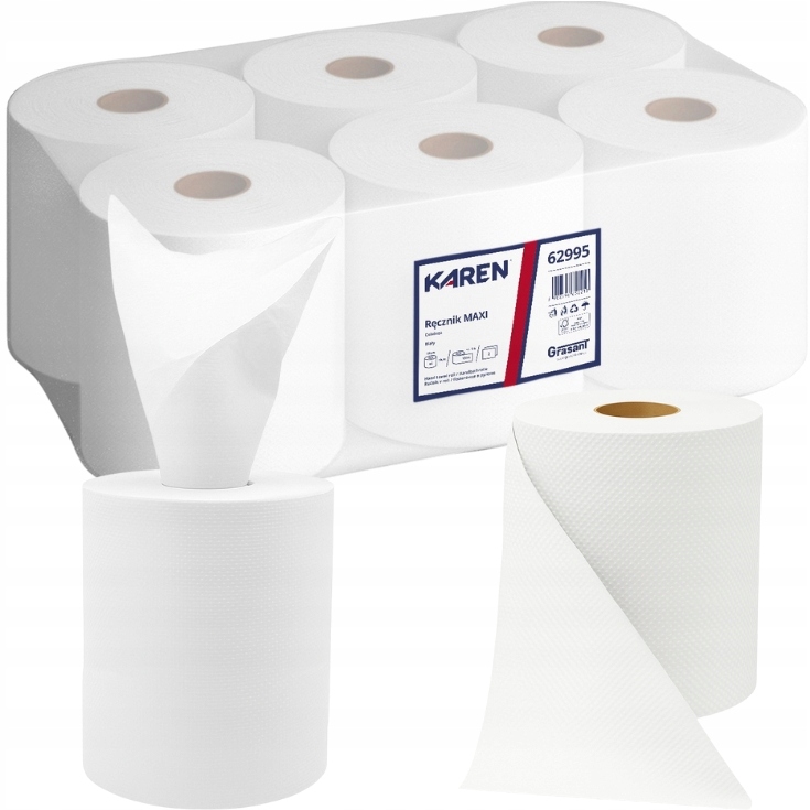 Ręcznik w roli papierowy Maxi Karen 62995 6 rolek x 150m Biały