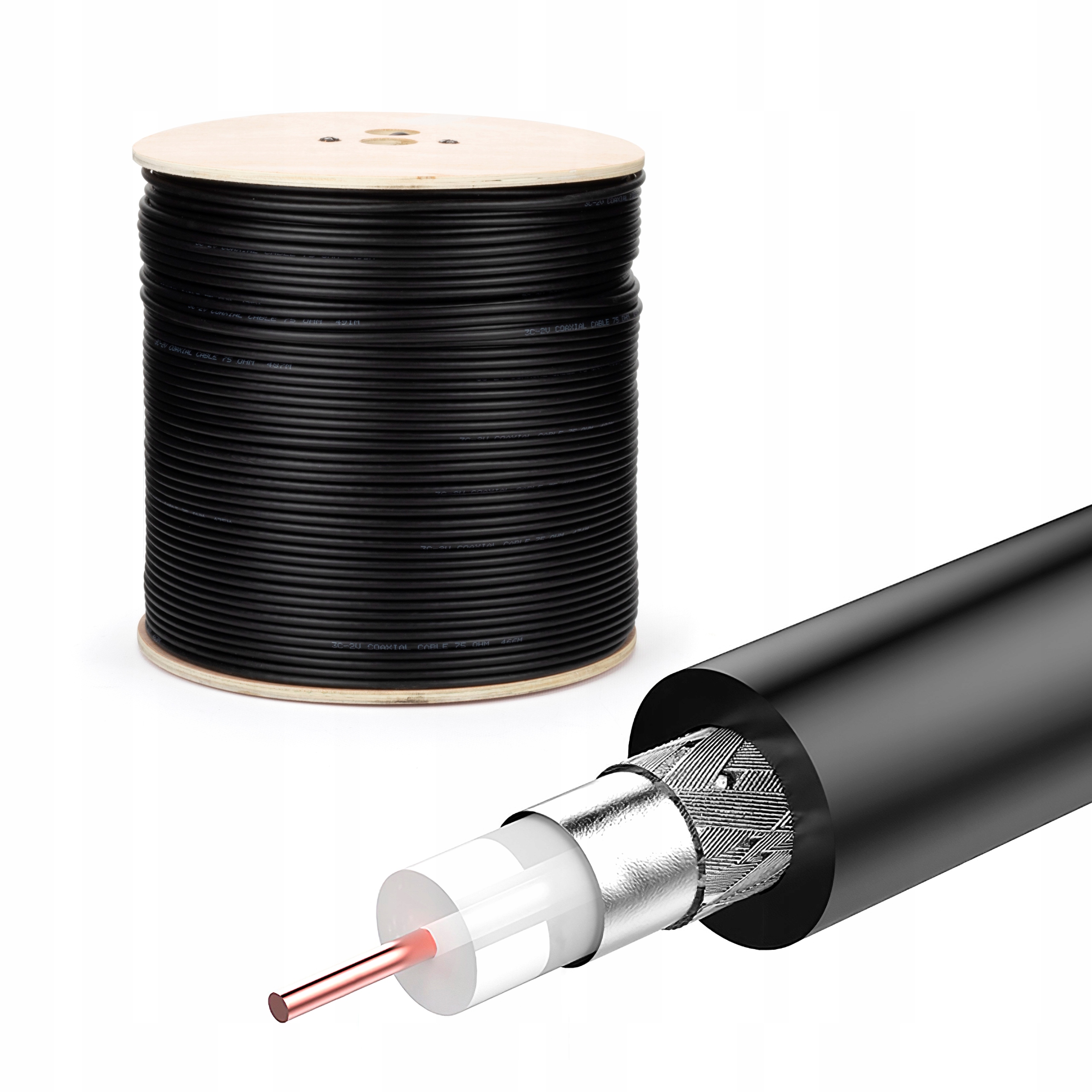 Profesionálny Anténny Koncentrický Kábel Tv 3C2V Čierny Rolka 500 m