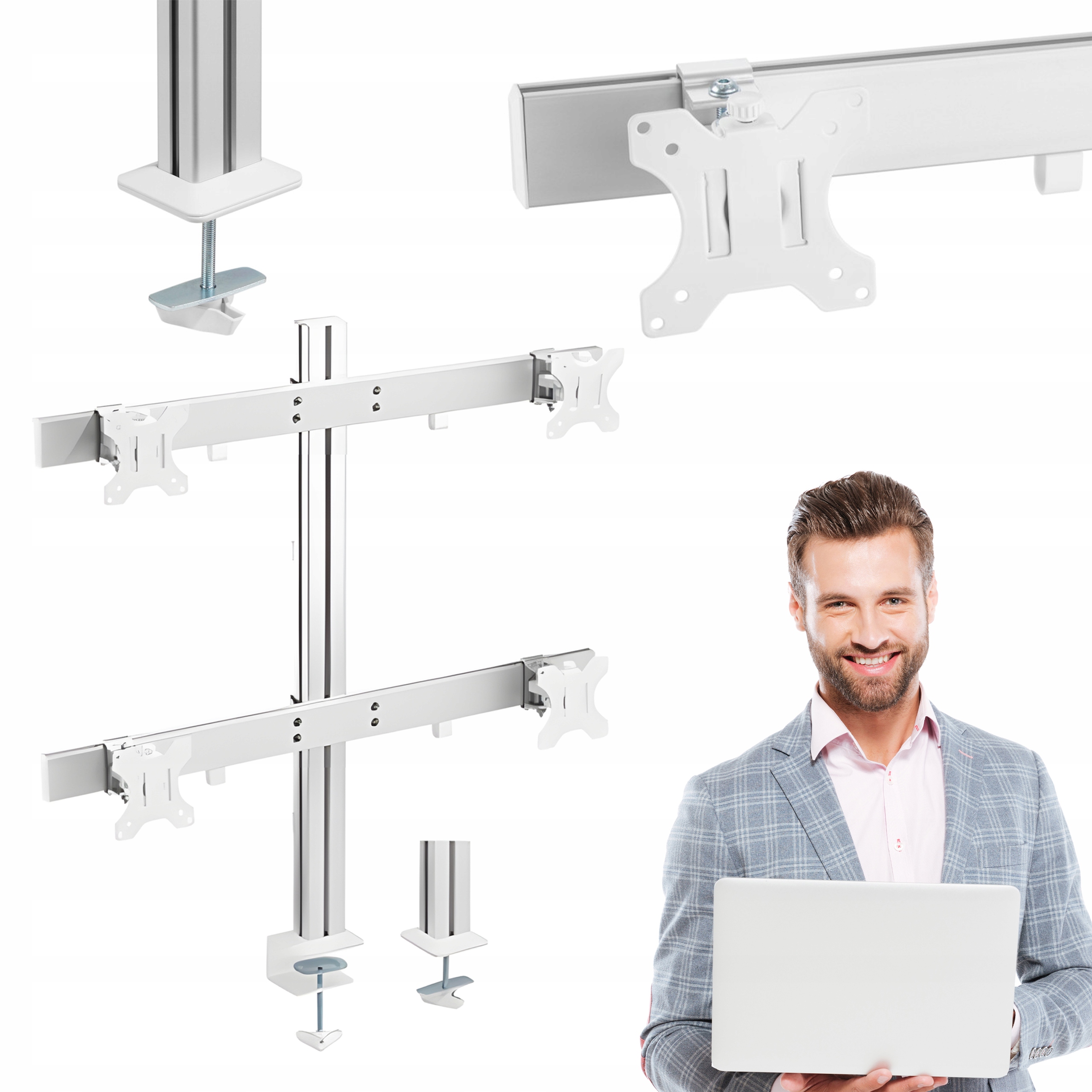 Držák Pro 4 Monitory 17-32" Standard Vesa Stříbrný, Pevný, Do 8 Kg, Stolní