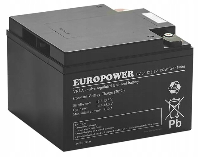 Akumulator Bateria Agm Vrla Europower Ev 12V 33Ah EV33-12 EV33 Ups Alarm
