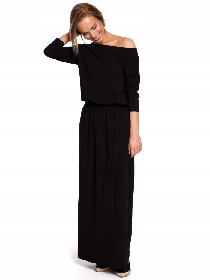 

Eu L/XL M435 Bawełniana sukienka maxi z paskiem w