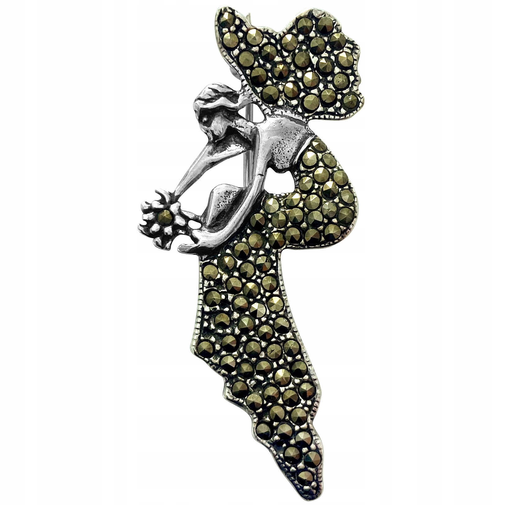 Umělecká Brož Vintage Víla S Markýzami Stříbro 925