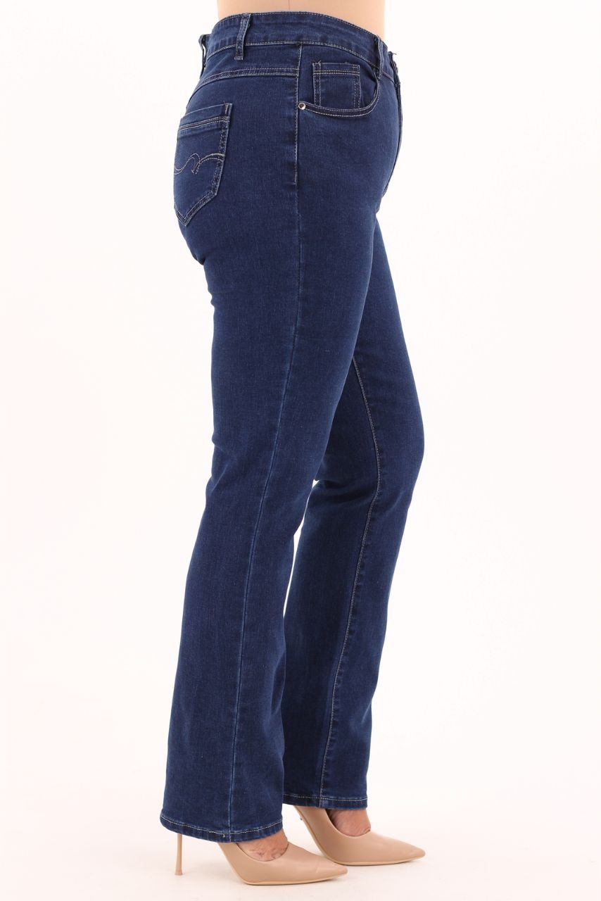 SPODNIE JEANSOWE DAMSKIE Z WYSOKIM STANEM DUŻE ROZMIARY WYSZCZUPLAJĄCE Kolor niebieski