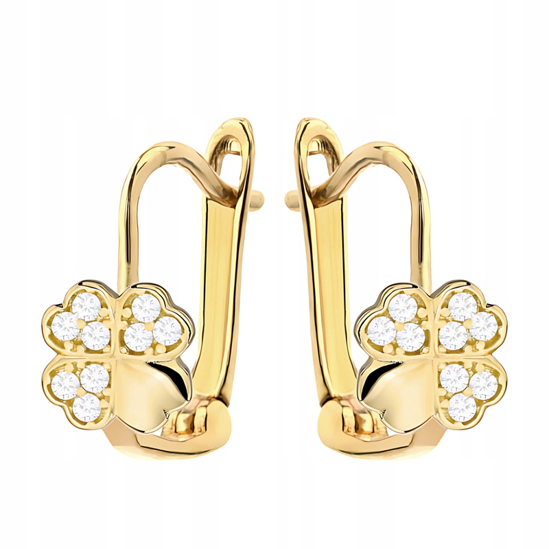 Zlaté Náušnice Dámské anglické pr. 585 Jetelky se Zirkony 14k