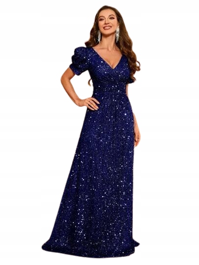 Shein Tmavě Modrá Šaty S Flitry A Bufetovými Rukávy 42 1 Kc