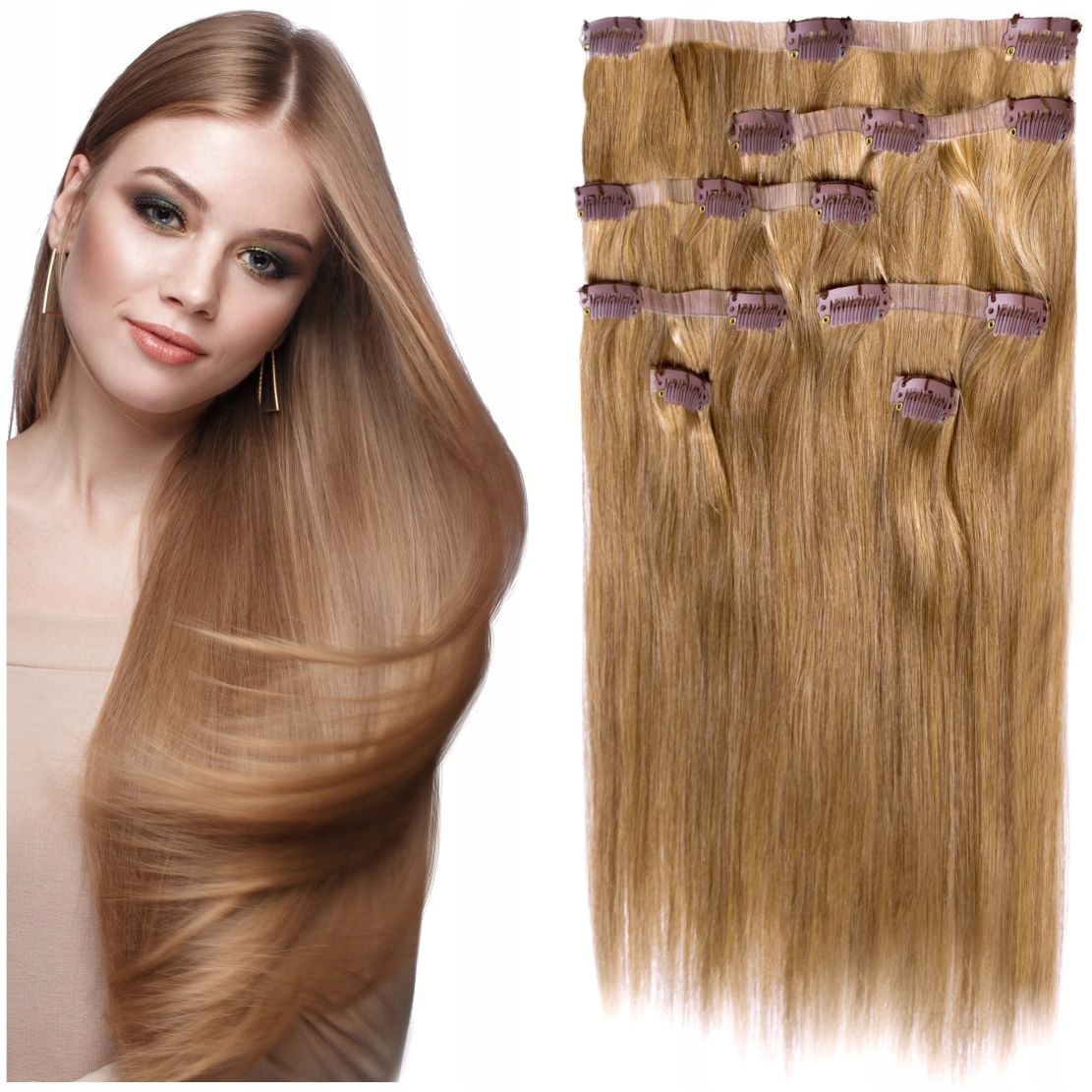Bezešvé Clip-in Příčesek Do Vlasů Přírodní Sada 7 Pásků teplá blond 14