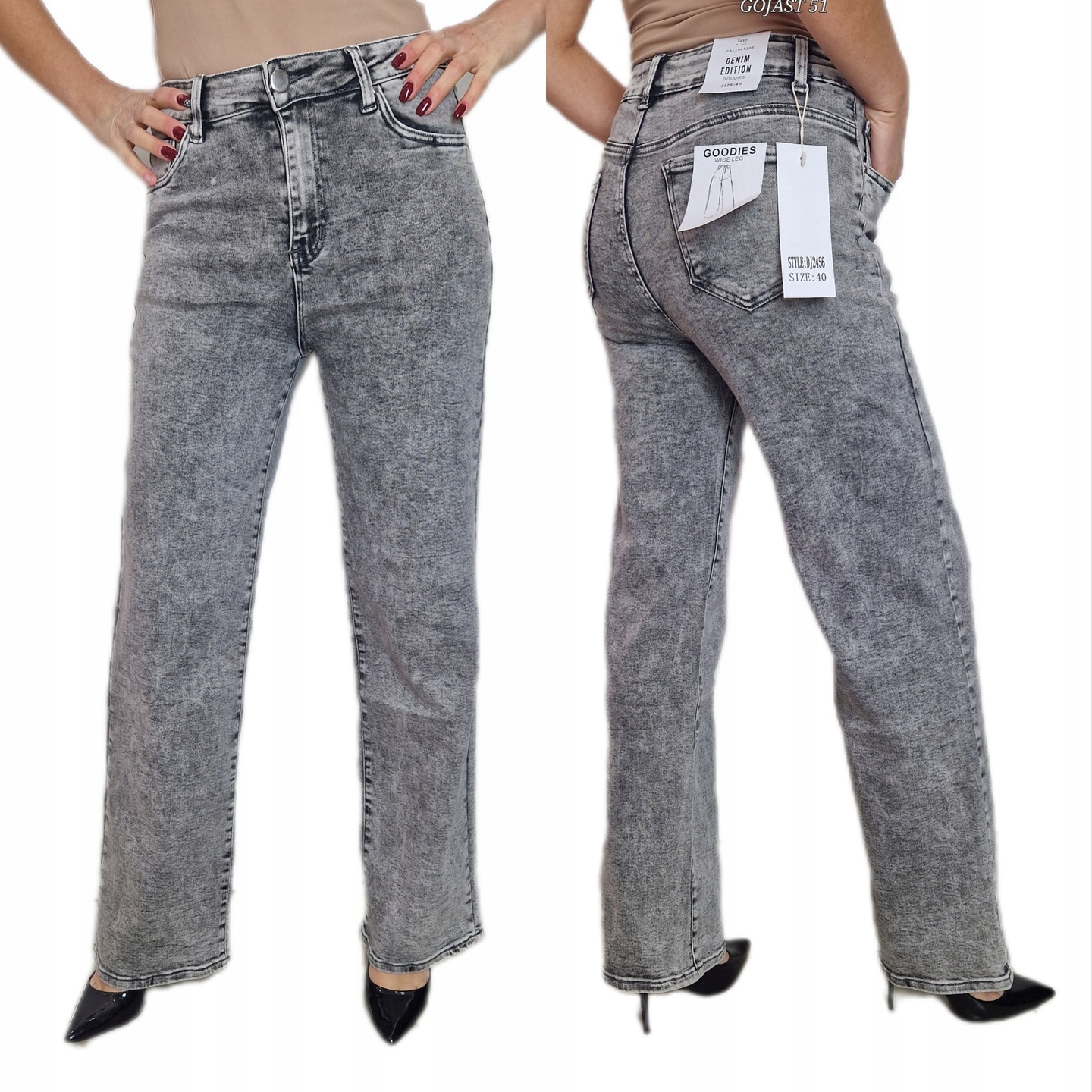 Dámské kalhoty Jednoduché Džínové Široké Šedé vel 48