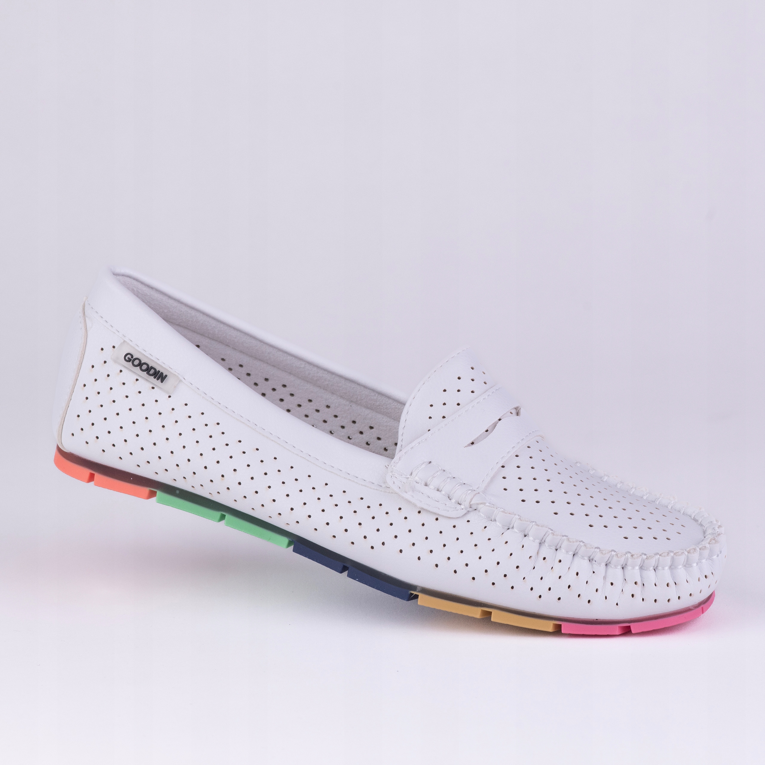 Mokasyny damskie Goodin GD-FL679 skóra eko ażurek białe 39