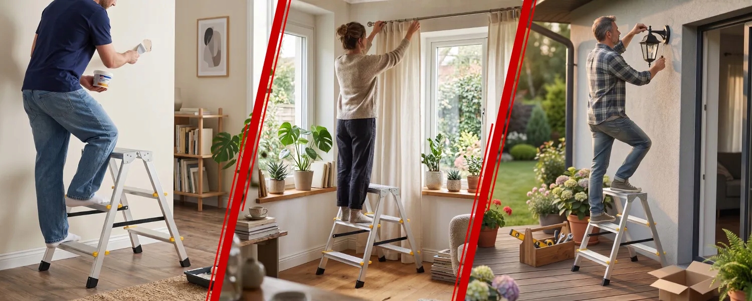 Drabina aluminiowa domowa dwustronna składana HIGHER 2x3 stopnie taboret podnóżek schodek — 25
