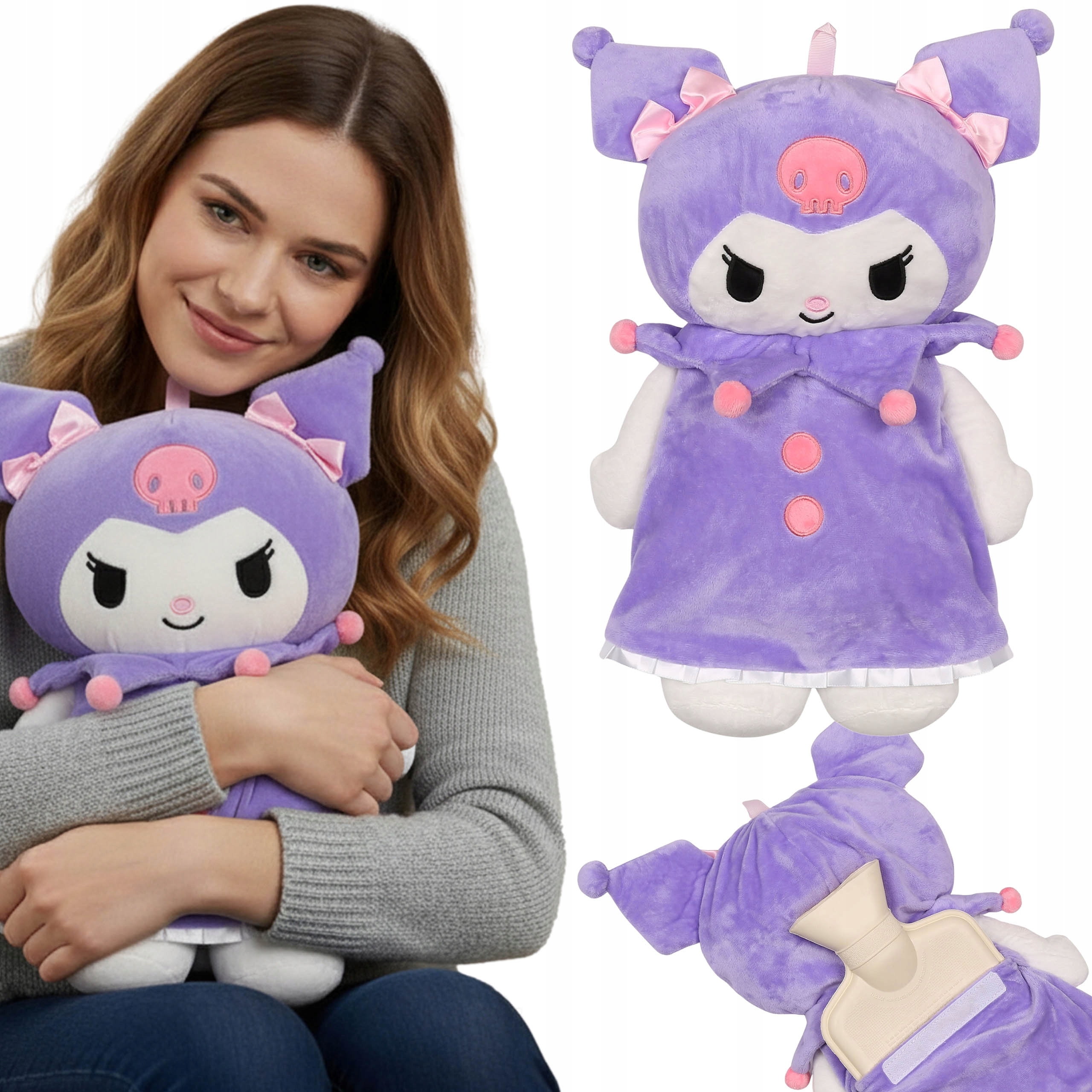 Hello Kitty Kuromi Termofor z Miękką poszewką, Duży Na Wodę, Maskotka 750ml