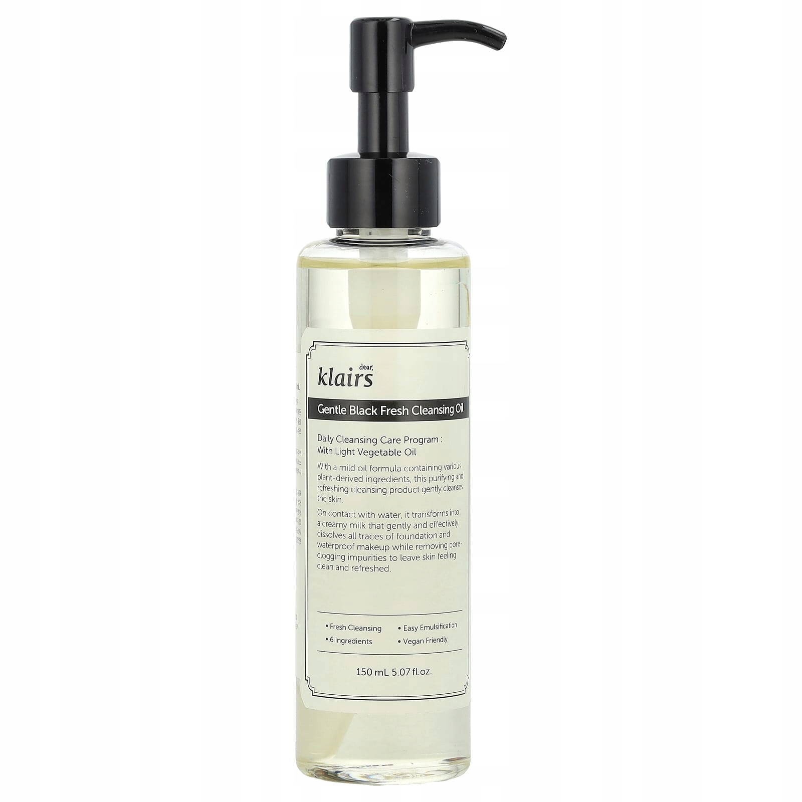 Dear, Klairs, Jemný černý mycí olej, osvěžující, 150 ml
