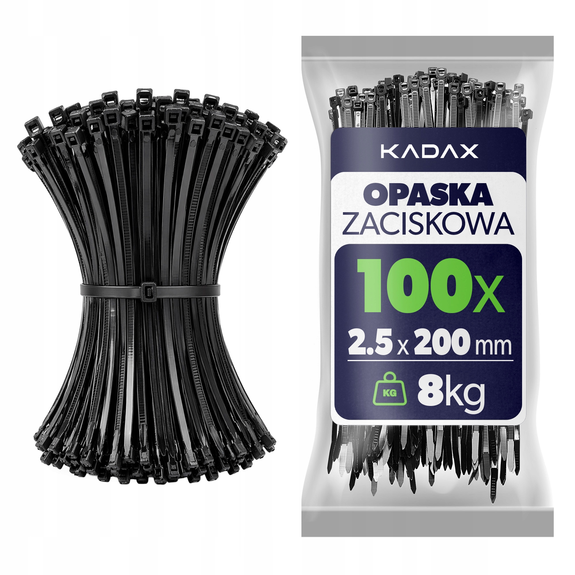 100 Szt Opaski Zaciskowie 200mm 2,5mm Trytytki Opaska Kablowe Czarne Zestaw