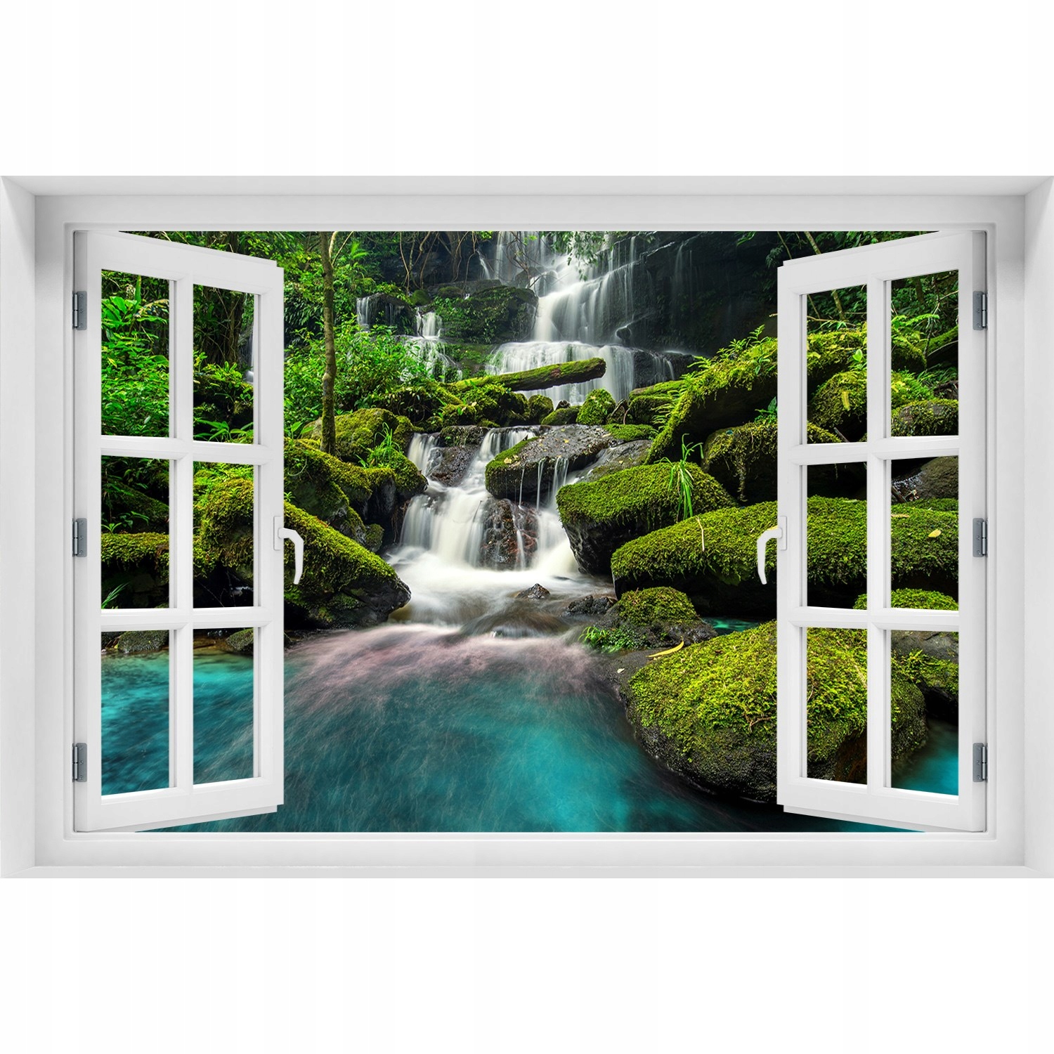 

Samoprzylepna Naklejka 3D Okno Wodospad w dżungli