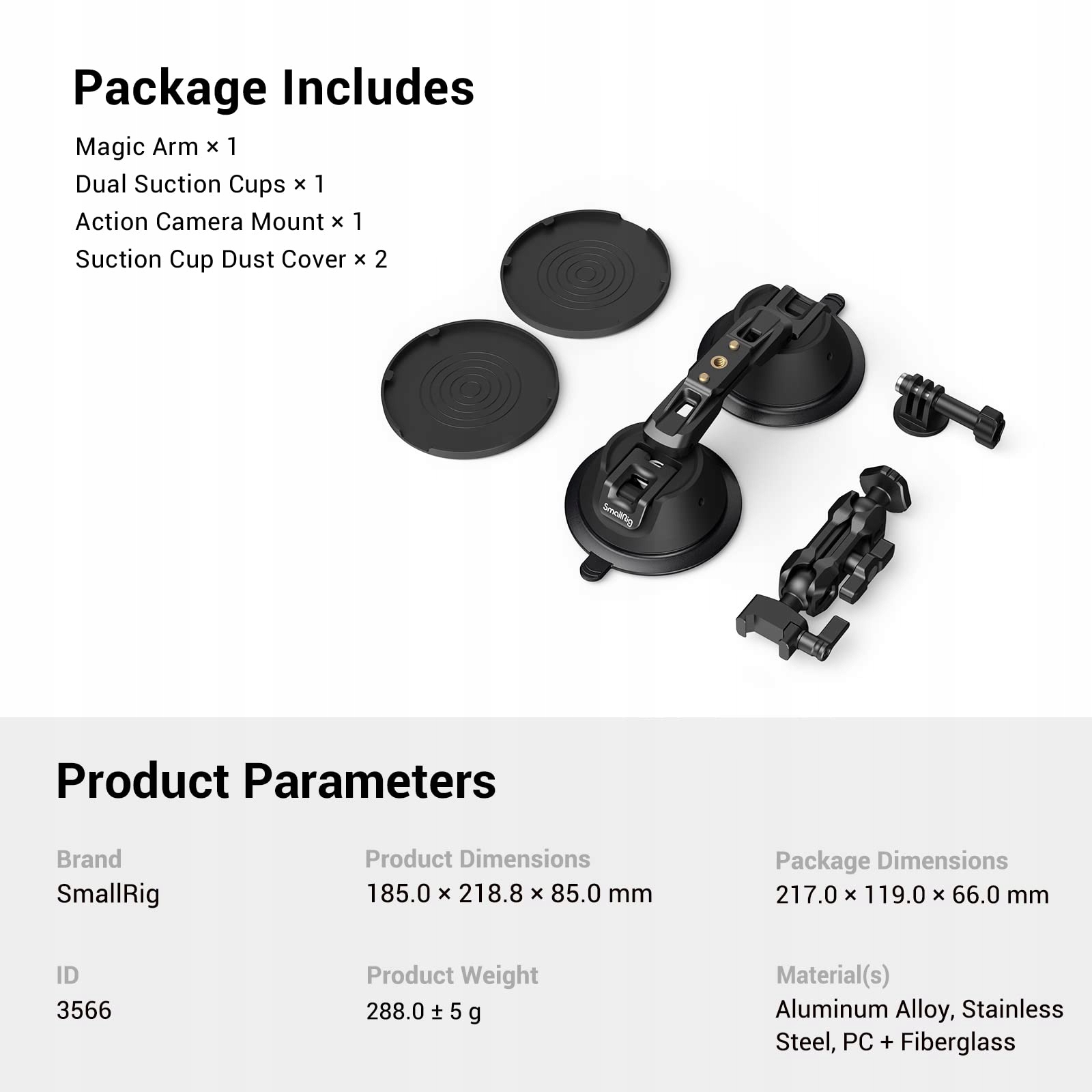 SMALLRIG Uchwyt Przyssawkowy Do Kamery GoPro Okno Samochodu DSLR 3 kg — miniatura 8