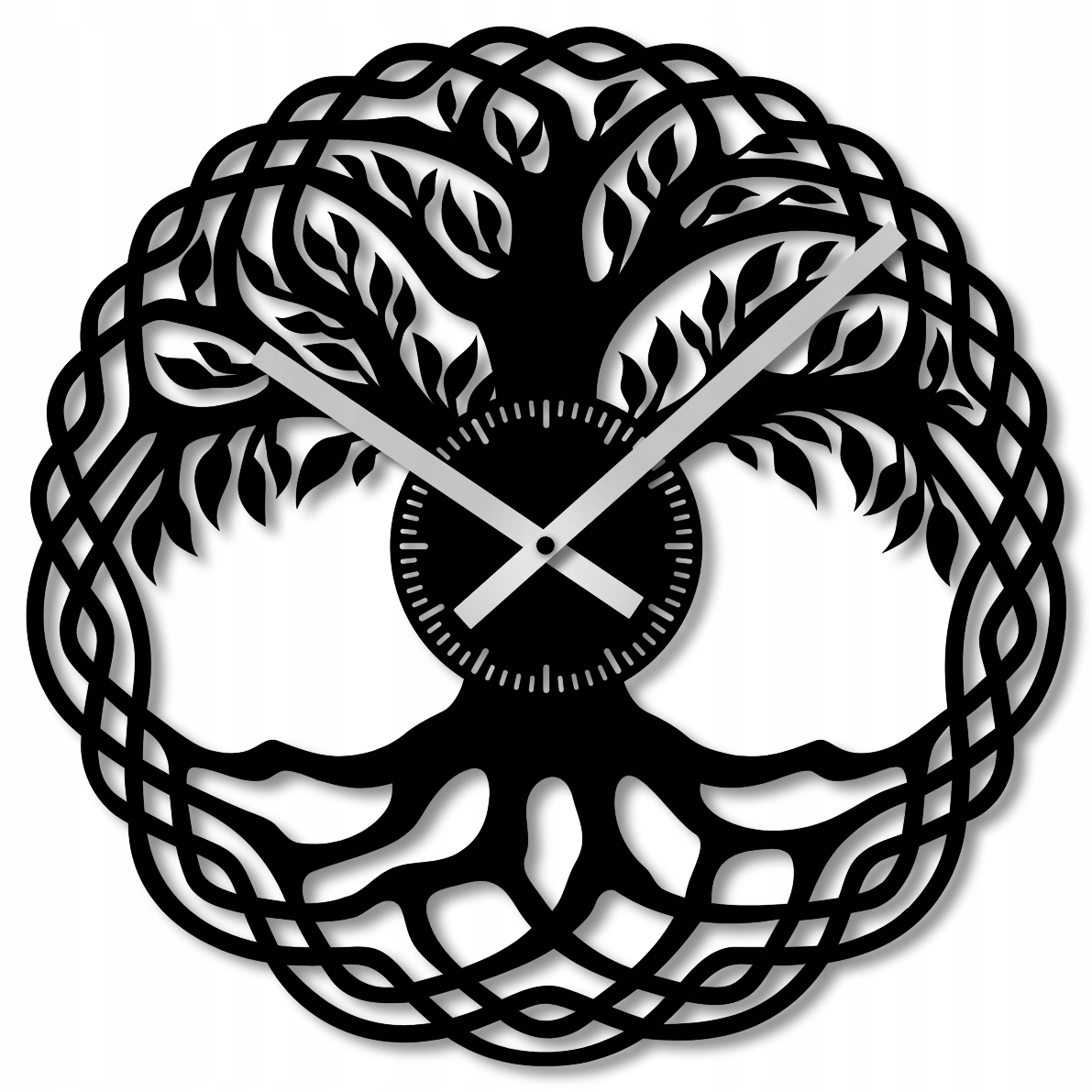 Nástěnné Hodiny 50 cm Dřevěné Nástěnné Hodiny Černé Velké Stromy 3D