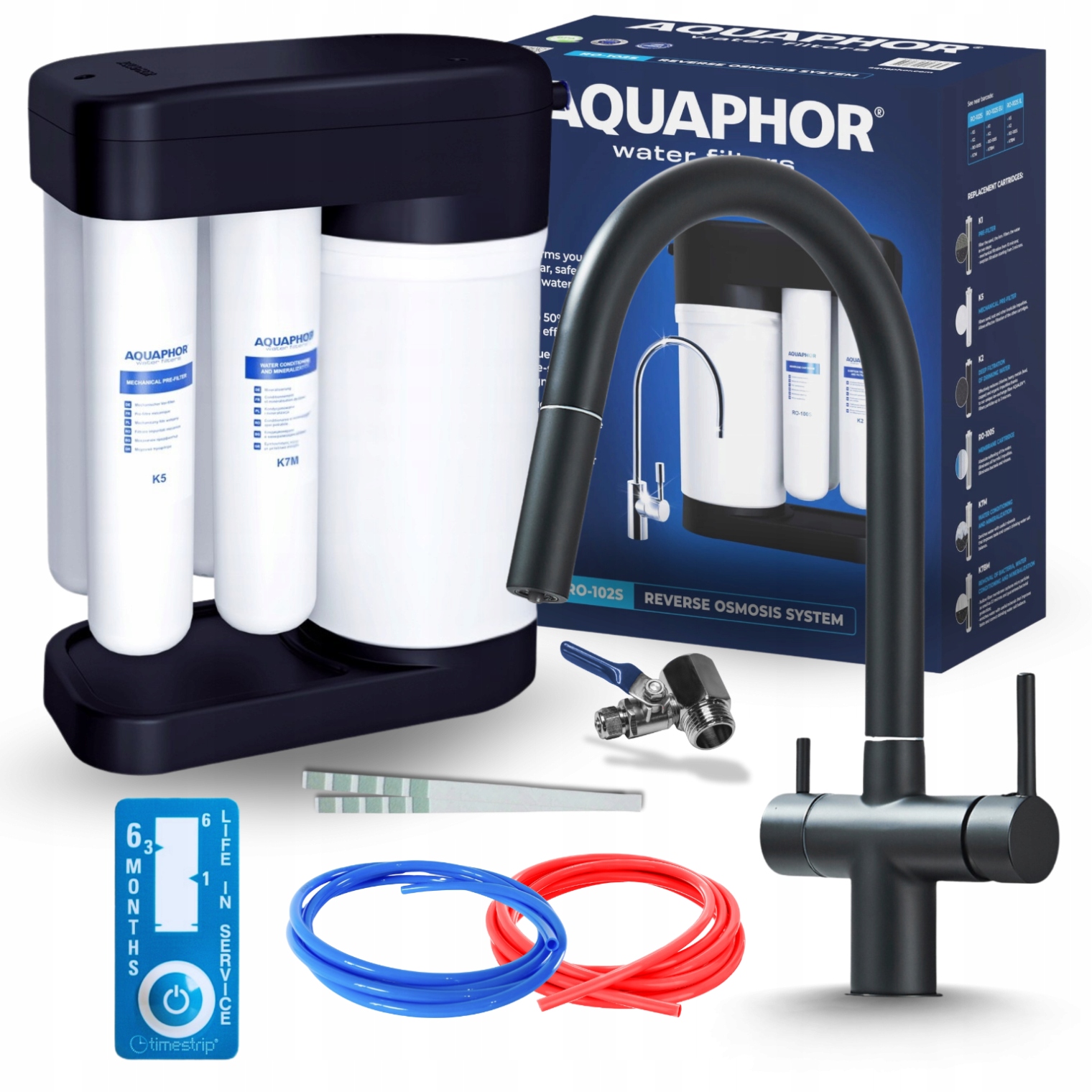 Kuchynská Batéria Čierna S Výsuvným Výtokom A Filtrom Reverznej Osmózy Pzh