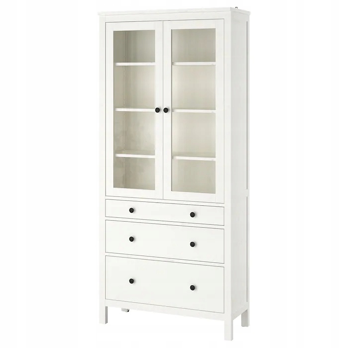 Ikea Hemnes Witryna z 3 szufladami, biała bejca, 90x197 cm