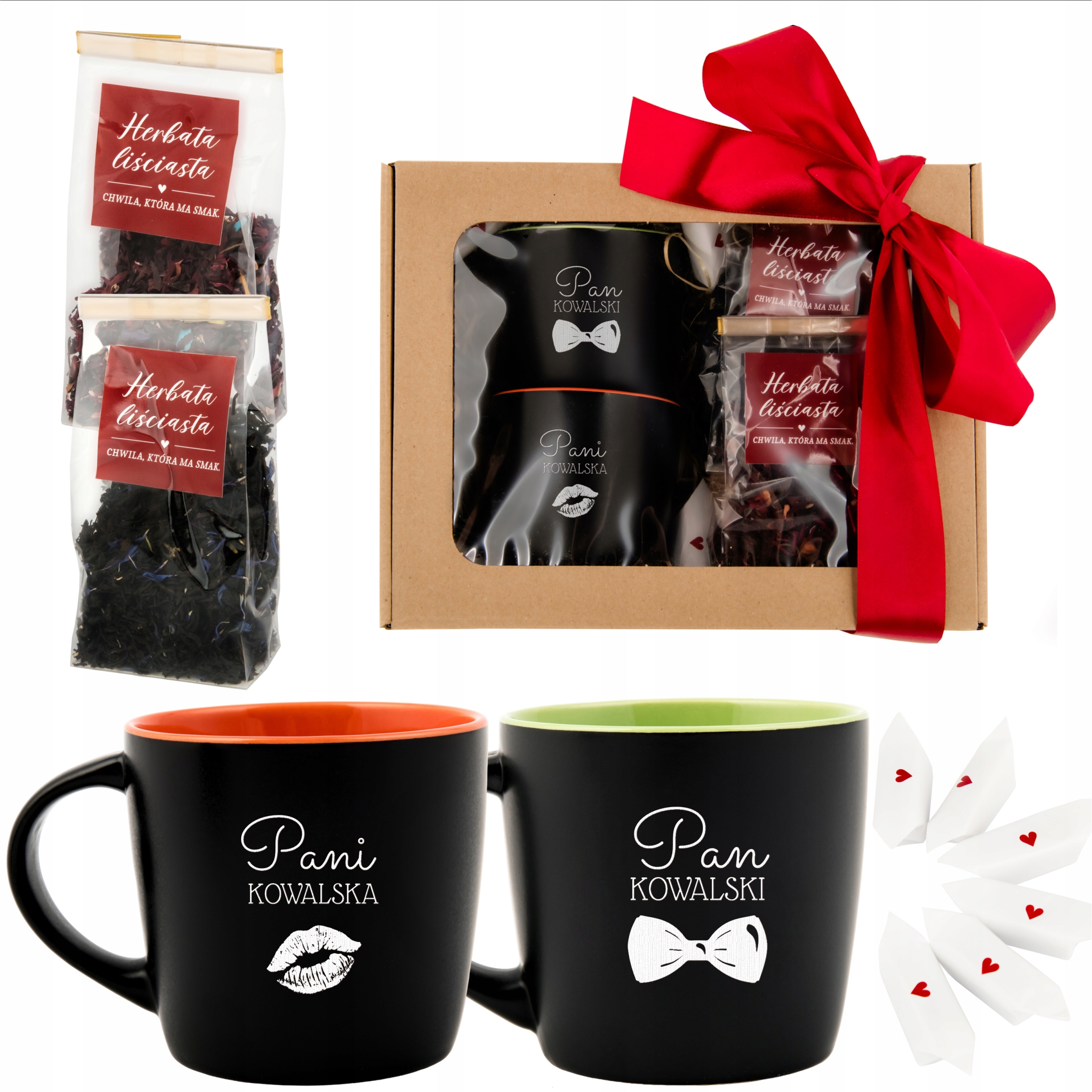 ślubny Zestaw prezentowy Dwa Kubki Z Grawerem kosz prezentowy ślub