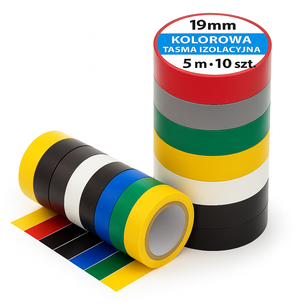 10× Taśma izolacyjna PCV kolorowa 19 mm x 5 m 10 szt.