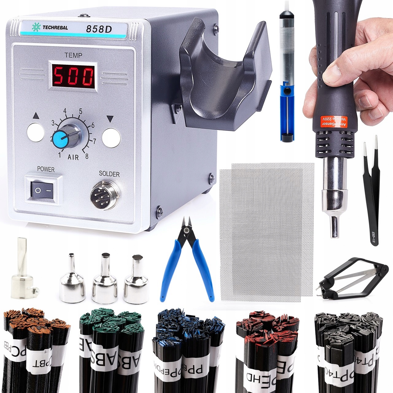 SPAWARKA DO PLASTIKU STACJA LUTOWNICZA 858D ZESTAW 5 SPOIW PLASTIKI SIATKI