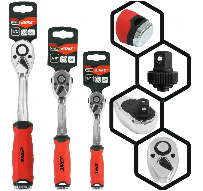 

Grzechotka Klucz 3X Zestaw 1/2 3/8 1/4 72T Profi