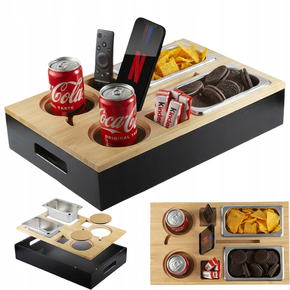 Bambusová Krabička Se 2 Ocelovými Miskami A Korkovými Víčky Pro Domácnost