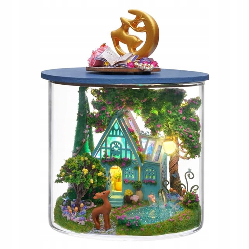 Miniaturowy Domek Turkusowe Jezioro Magia Jelonek Lampka Wieczór