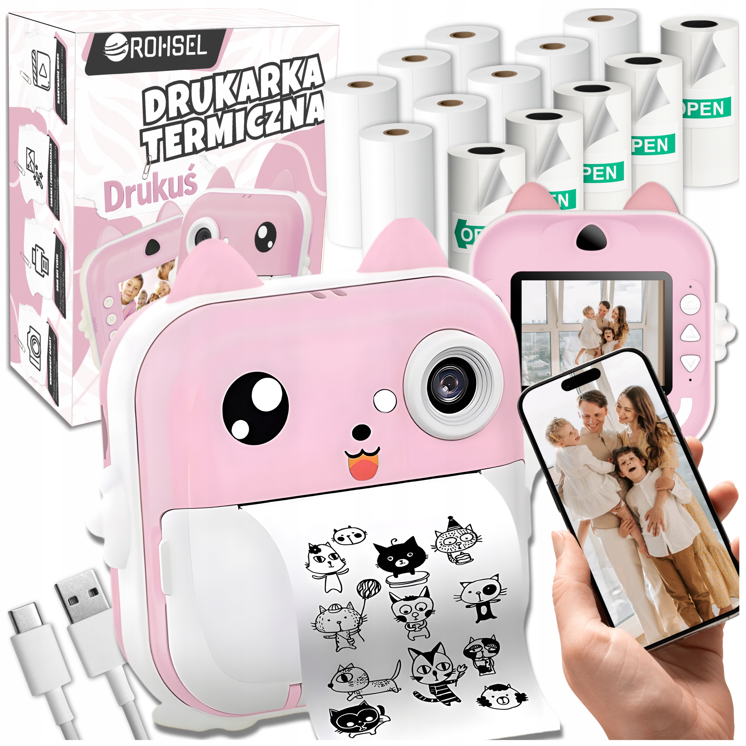 Drukuś 3.0 Drukarka Termiczna Aparat Kamera Natychmiastowy Druk 13 Rolek