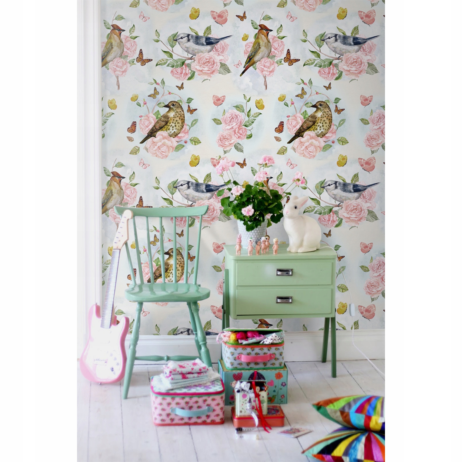 

Tapeta flizelinowa Ptaki i kwiaty 208x146 + klej