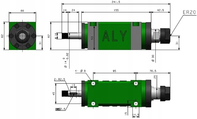 Wrzeciono wolnoobrotowe ER20 Kod producenta WW-ER20(60)-1