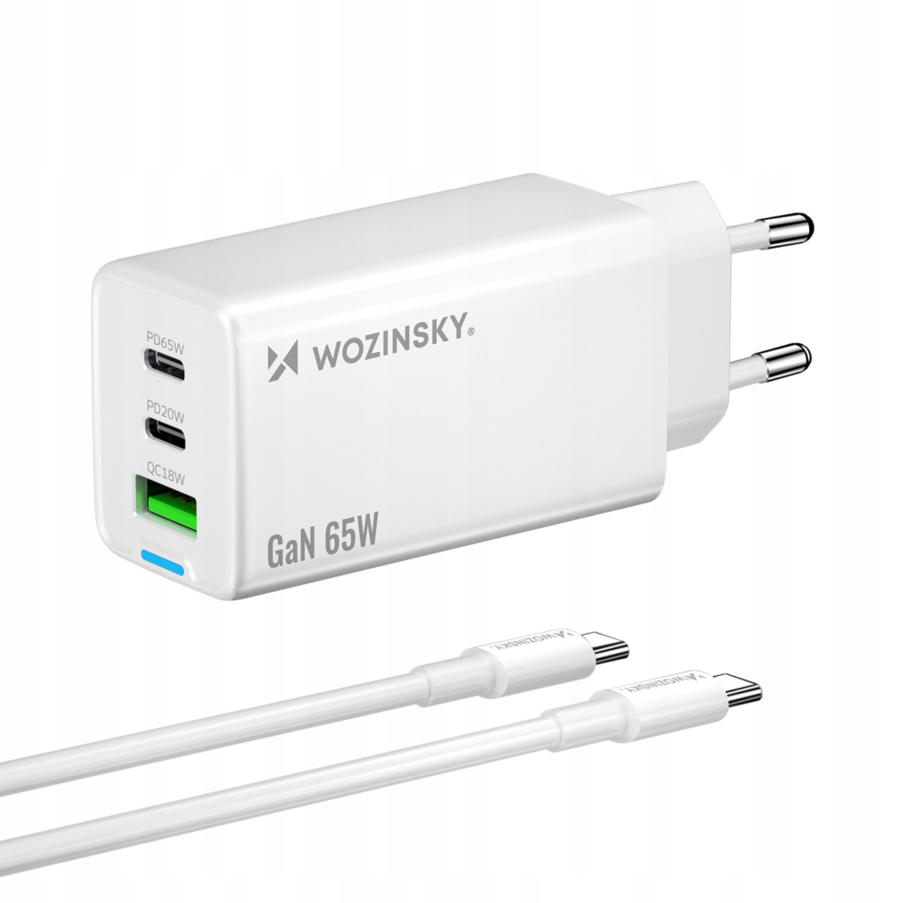 Síťová nabíječka GaN Usb-a Usb-c s kabelem Usb-c 65W bílá