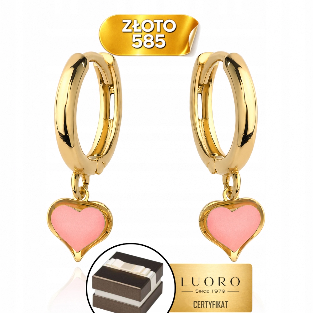 Náušnice Zlaté 585 14K Růžové Srdíčko Na Kroužku 1 CM Kreol Jemné