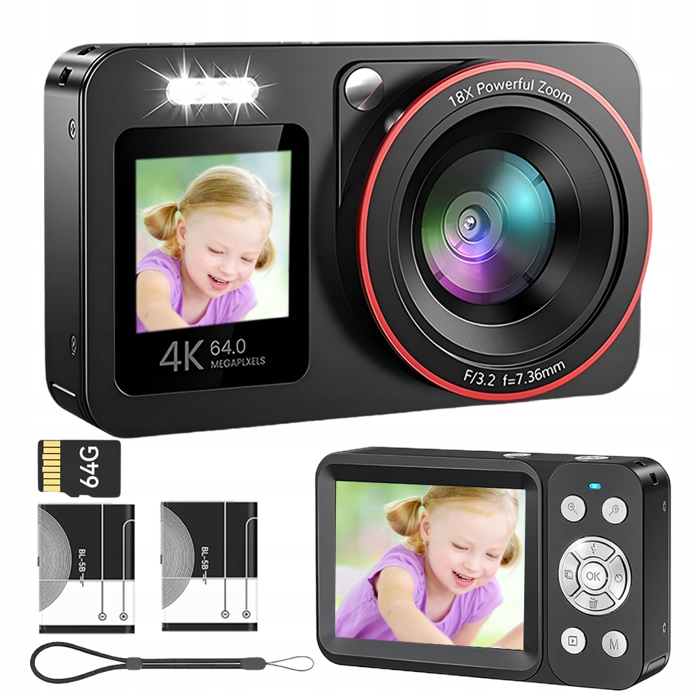 Kapesní Digitální Fotoaparát 64 Megapixelů 4K 64MP Ultra Hd 2 Baterie