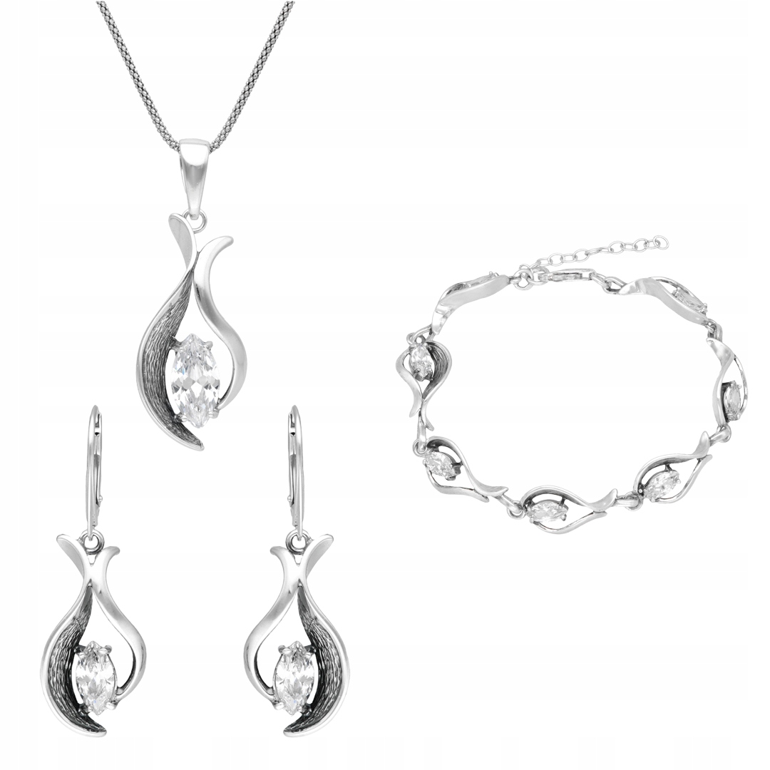 Stříbrný set 925 s zirkony Přívěsek Náušnice Náramek