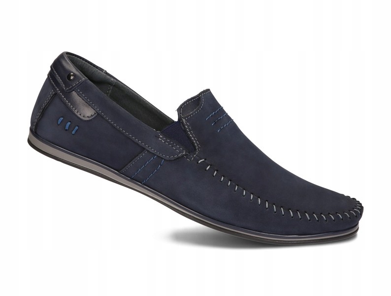 Mokasyny Buty Męskie Wsuwane Casual Skóra Naturalna Nubukowa 876 Granat 43 Kolor niebieski