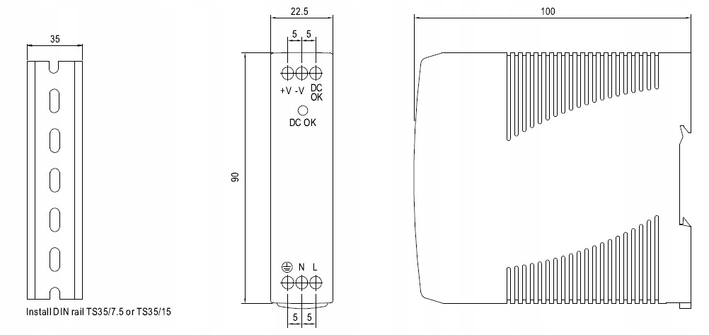 ZASILACZ na szynę DIN 12V DC 840mA 10W Mean Well Kod producenta MDR-10-12 MW
