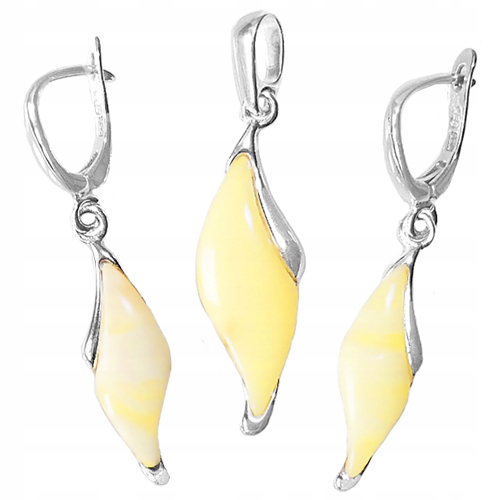 Stříbrná Souprava šperků s mléčně bílým JANTARem stříbro 925