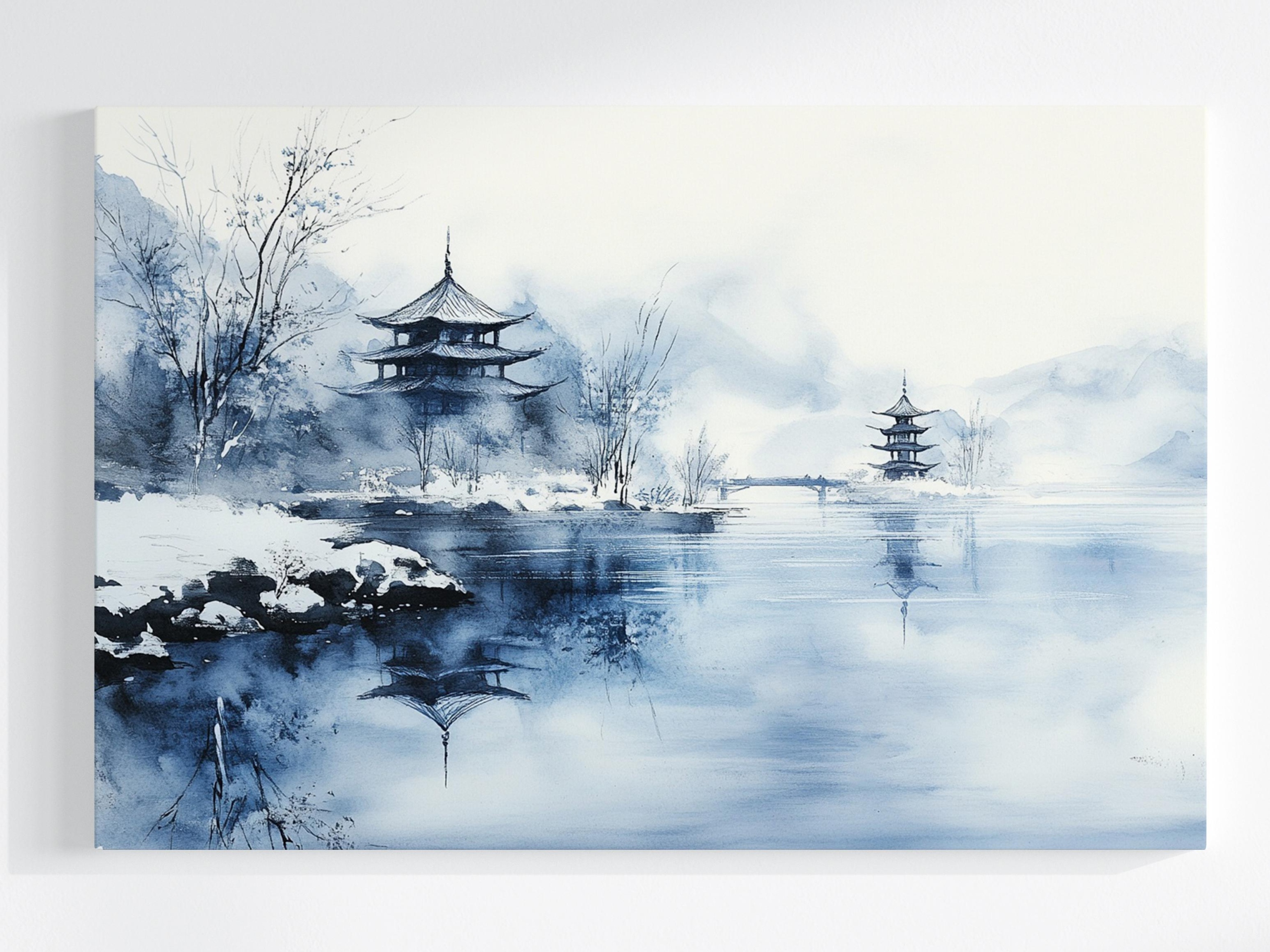 Obraz Na Plátně Canvas Krajina Asie Japonsko Hory Voda Pagoda Odraz 120x80