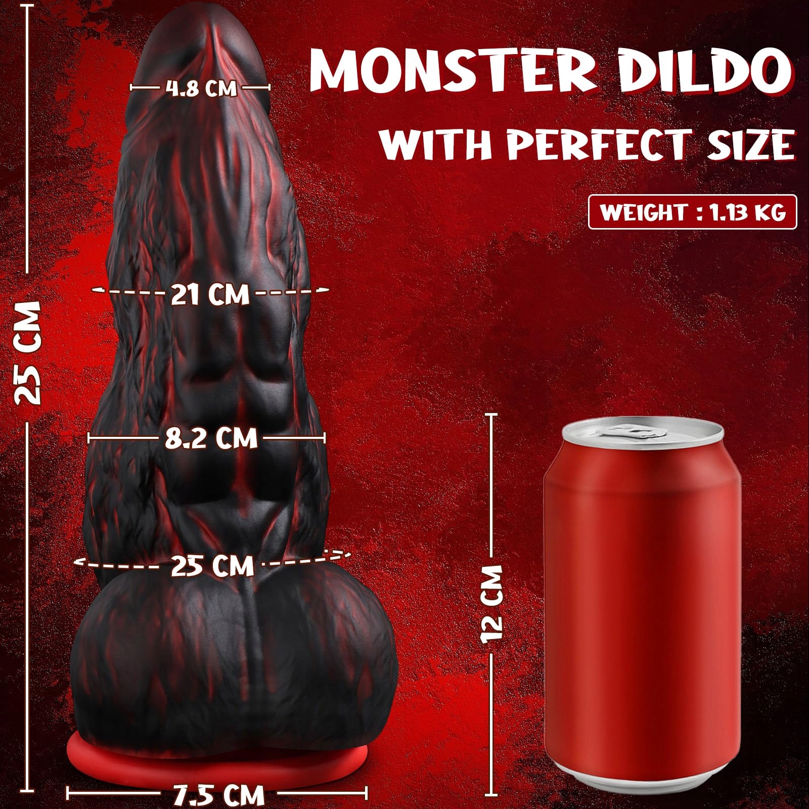 MONSTER Knot Dildo Fantasy Ogon Z Dwoma Węzłami Czarny Czerwony Silikonowy — miniatura 4